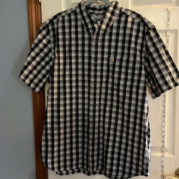Carhartt-XL -black/gray/white/Burgundy checkered short sleeve button up shirt - Picture 1 of 10